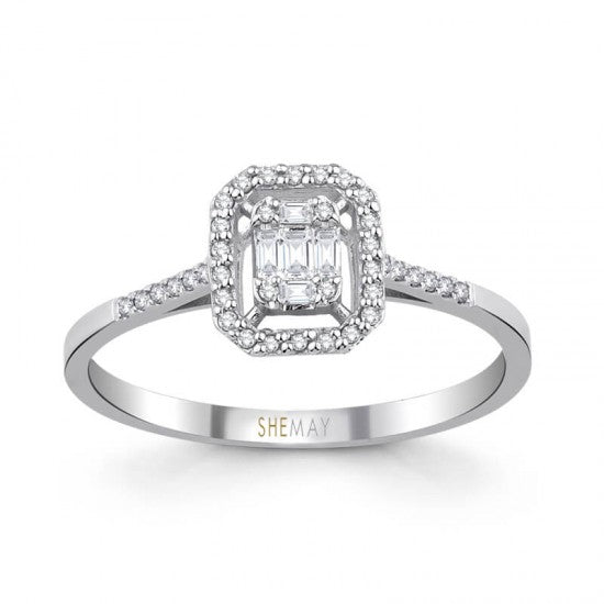 Дамски златен пръстен от бяло злато с диаманти в различни шлифовки